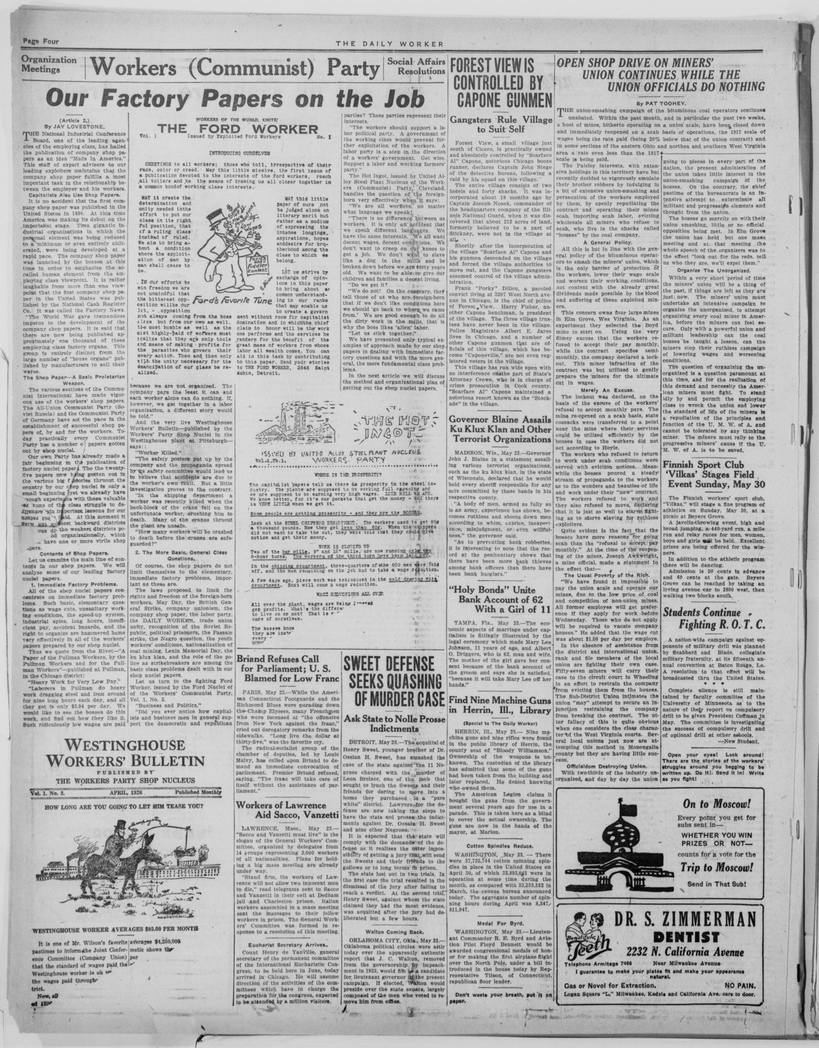 Page 4 of The Daily Worker, New York Edition, 25 May 1926
