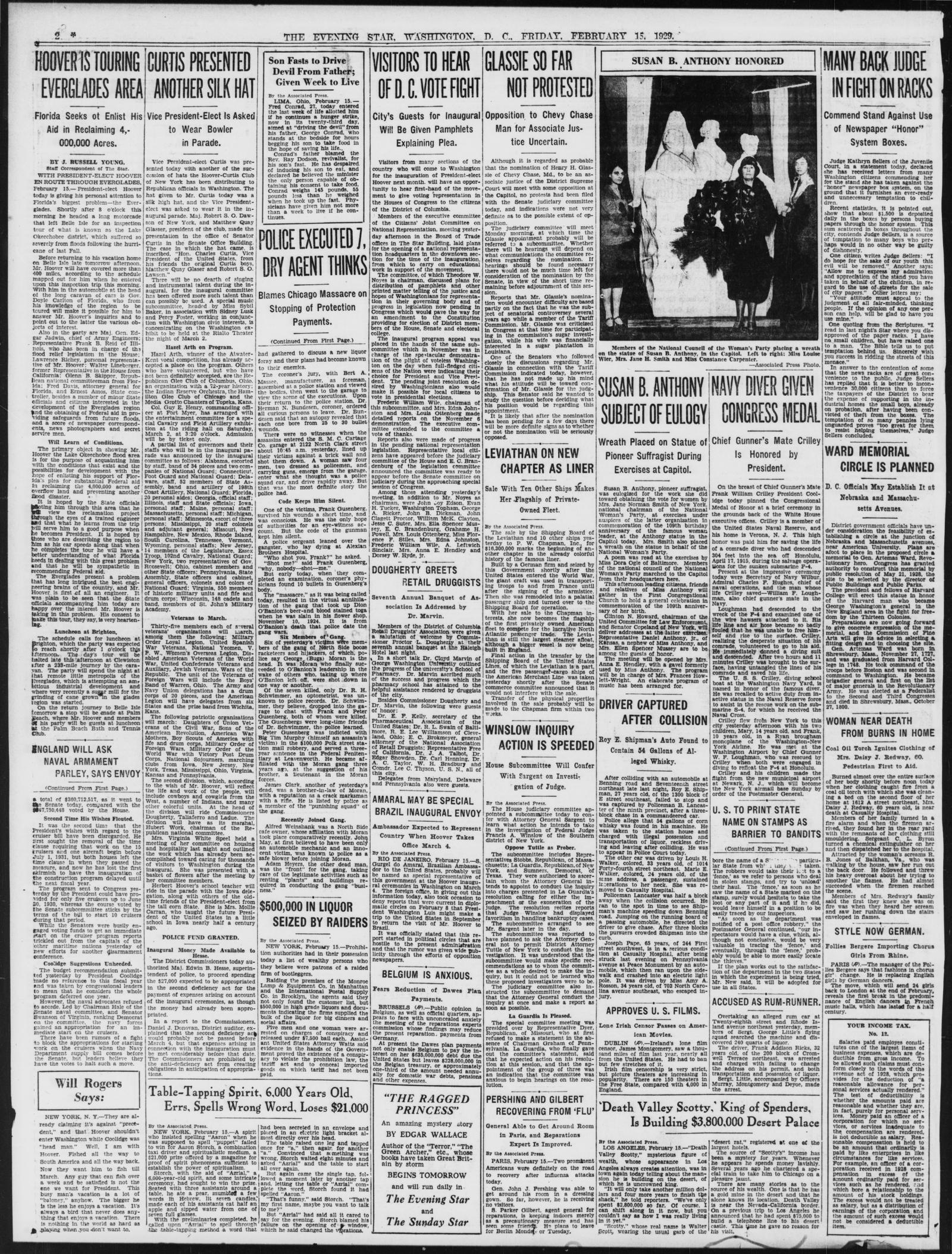 Page 2 of the Evening Star, Washington, D.C., 15 February 1929