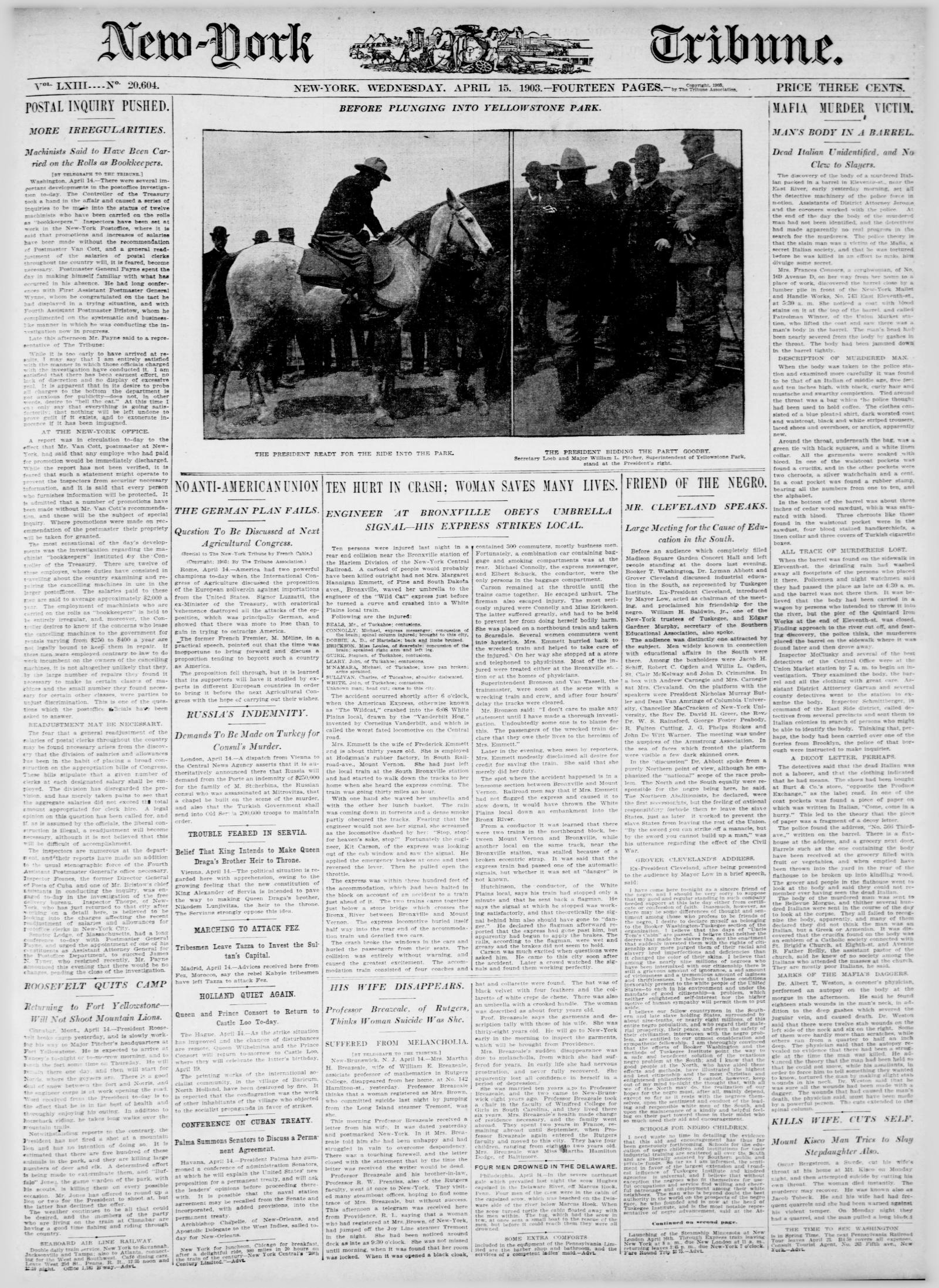 Front page of the New-York Tribune, New York, 15 April 1903