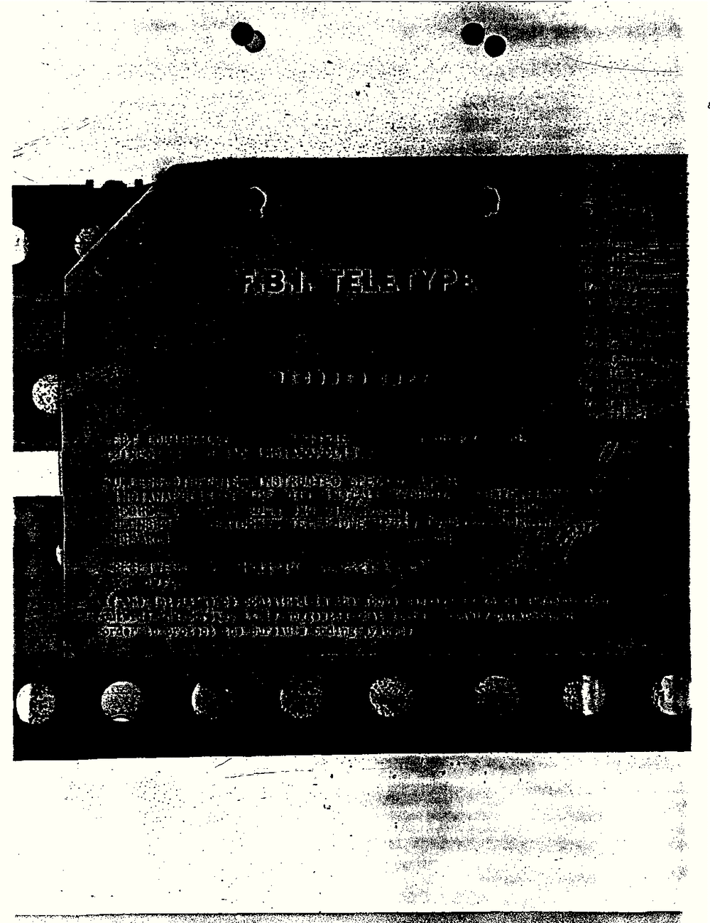 Dark, high-contrast scan of an F.B.I. Teletype form, scan 1 of Part 03 of the Moran file; the heading is legible but the message text is not