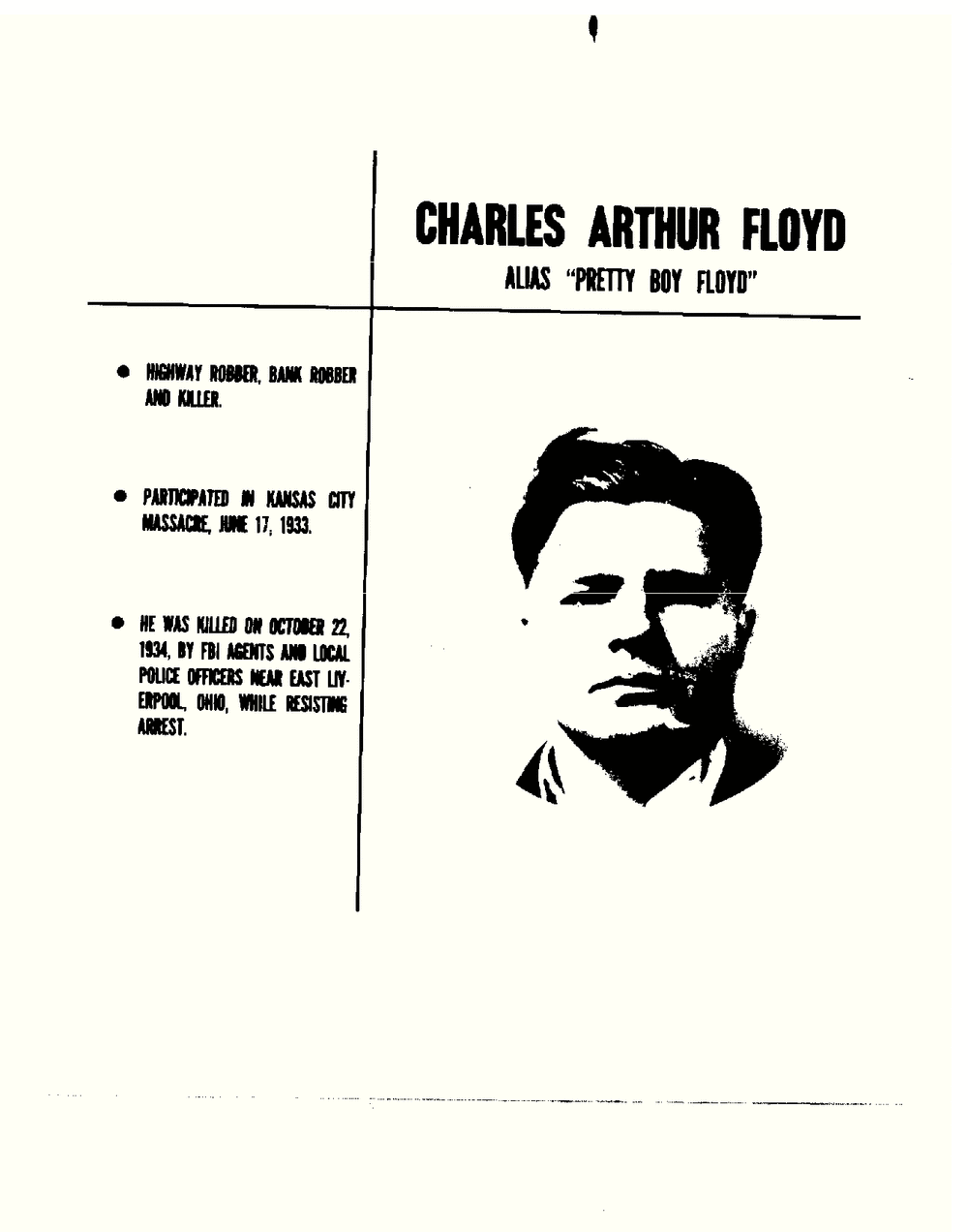 Page 2 of the FBI Vault file on Charles Arthur Floyd: a display page with his photograph and three captions